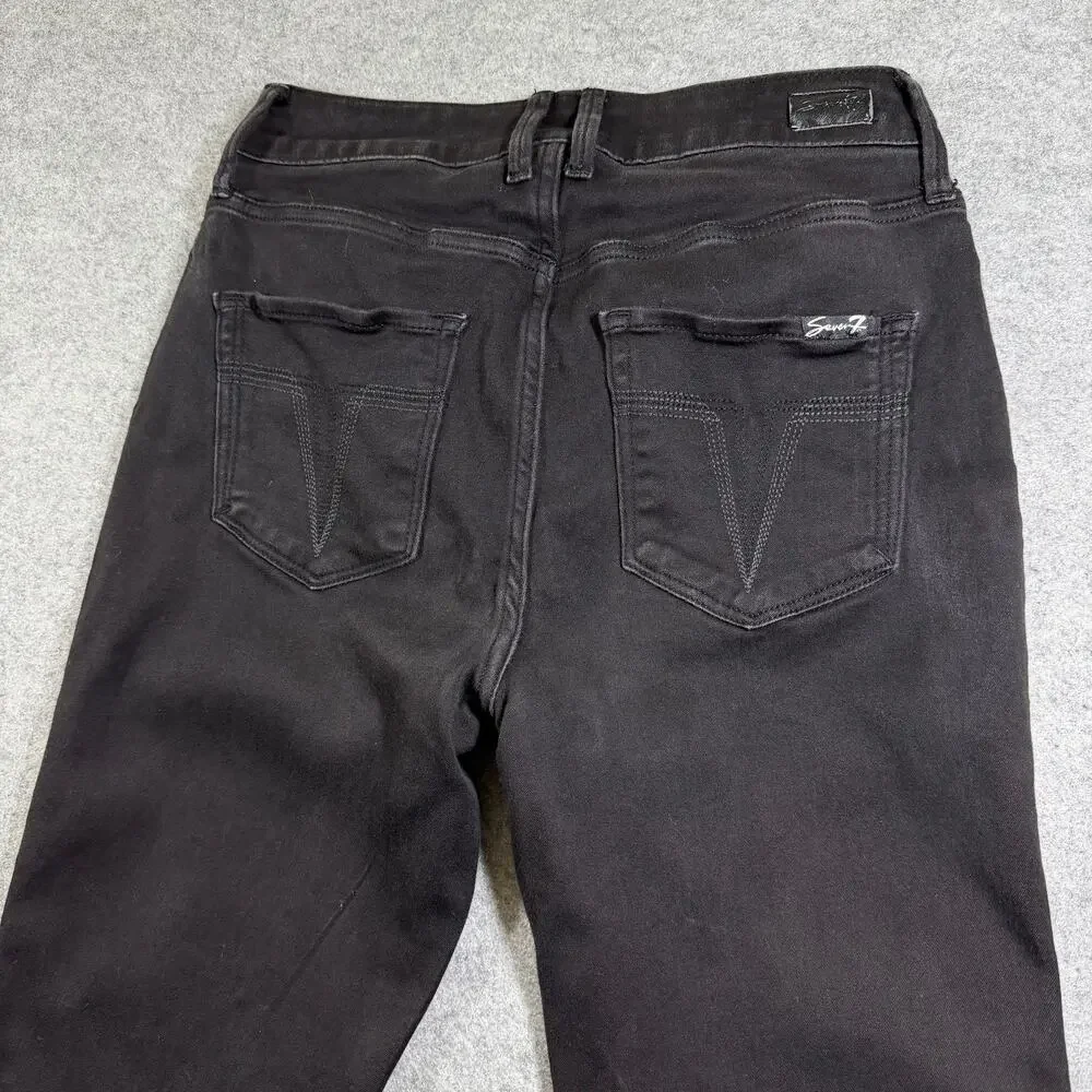 Seven7 Skinny Crop Jeans Womens 10 Black High Rise Stretch Faded Denim